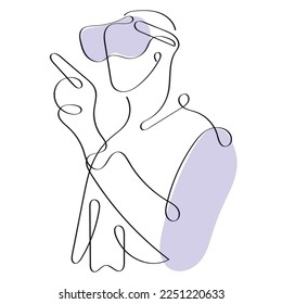 Line art of a person wearing Virtual reality headset. Isolated vector with transparent background. New normal and Future.