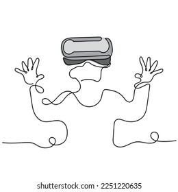 Line art of a person wearing Virtual reality headset. Isolated vector with transparent background. New normal and Future.