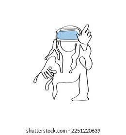 Line art of a person wearing Virtual reality headset. Isolated vector with transparent background. New normal and Future.