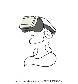 Line art of a person wearing Virtual reality headset. Isolated vector with transparent background. New normal and Future.