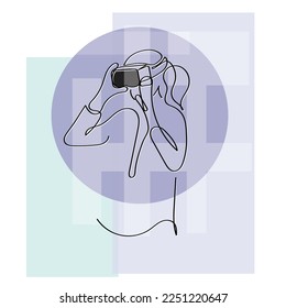 Line art of a person wearing Virtual reality headset. Isolated vector with transparent background. New normal and Future. - Powered by Shutterstock - Get 15% off with code: PIKWIZARD15