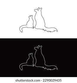 Line art pet cat and dog logo design 