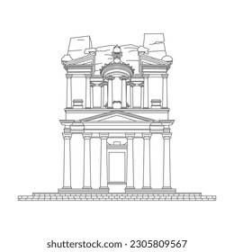 line art of petra old building, wonder of the world.