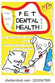 Line art of pets dental health. Pets poster. They need dental care too.