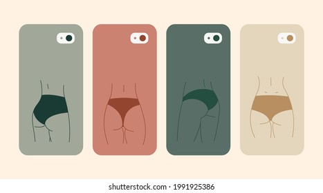 Line art phone case female body design collection. Minimal style. Vector illustration