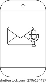 Parte de línea de un teléfono con un icono de sobre junto a un micrófono