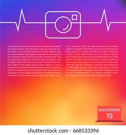 Line art photo camera icon and text template on a colorful smooth gradient background. Inspired by instagram new logo 2016. Instagram new icon project design.