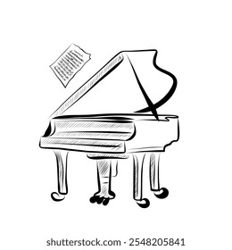Line Art. Klavier und Noten im Line Art Stil. Vektor minimalistisch