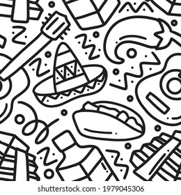 line art picture of mexican holiday hand drawing with icons and design elements