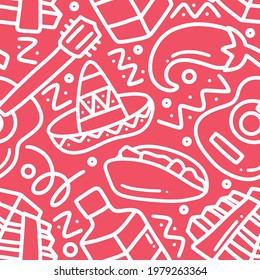 line art picture of mexican holiday hand drawing with icons and design elements