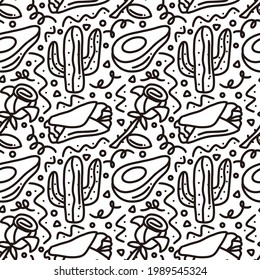 line art picture of mexican holiday hand drawing with icons and design elements