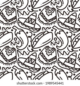 line art picture of mexican holiday hand drawing with icons and design elements