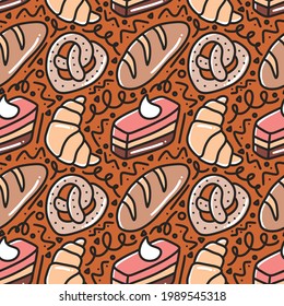 line art picture of pastry hand drawing with icons and design elements