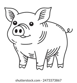 Line art of pig cartoon vector