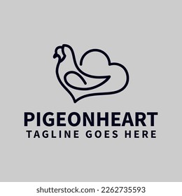 line art pigeon heart logo template