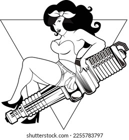 Line art pin up girls with vintage style 