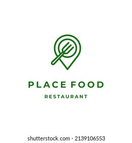 Line art Pin map icon combined with a fork logo design vector illustration