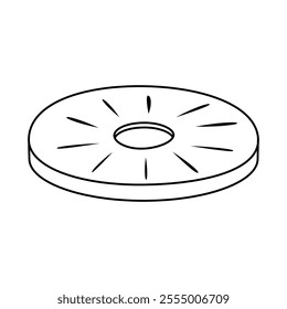 Line art pineapple slice. Perfect for exotic food labels, tropical themed designs. Simple linear fruit icon
