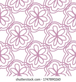 Line art pink flower bloom seamless pattern on white background. Romantic floral enless wallpaper, Design for fabric, textile print, wrapping paper, cover. Vector illustration