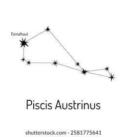 Line art of the Piscis Austrinus constellation with Fomalhaut as the prominent star. A minimalistic and elegant design for astronomy lovers, educational materials, or decor.