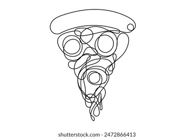 Line Art Pizza Illustration. Curve Continuous Line Doodle Art. Editable Black Outline Line Ink. Cafe Food Concept. 