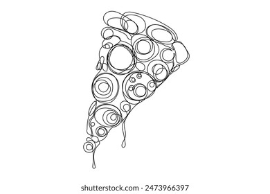 Line Art Pizza Illustration. Curve Continuous Line Doodle Art. Editable Black Outline Line Ink. Cafe Food Concept. 