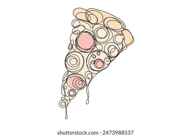 Line Art Pizza Illustration. Curve Continuous Line Doodle Art. Editable Black Outline Line Ink. Cafe Food Concept. Italian Testy Delicious Pizza Food Line Art Sketch . Thin Stroke Editable Vector Card