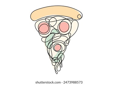 Line Art Pizza Illustration. Curve Continuous Line Doodle Art. Editable Black Outline Line Ink. Cafe Food Concept. Italian Testy Delicious Pizza Food Line Art Sketch . Thin Stroke Editable Vector Card