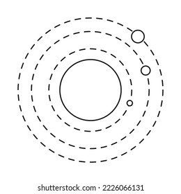 Line art planet system on white background Space exploration themed vector illustration for icon, emblem, poster, site or article decoration