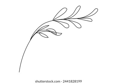 Line Art Plant Branch. Simple Doodle Plant Branch Doodle Contour Silhouette. Continuous Line Drawing. Editable Vector One Thin Stroke