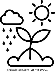  Line Art of a Plant with Raindrops and Sun Above - Vector Illustration.plant, lineart, vector, sun, raindrops, nature, minimalist, botanical, growth, eco, outline, sketch, flower, weather, leaf, hand