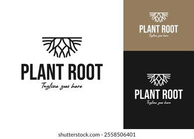 Line art of plant root logo design template vector symbol illustration
