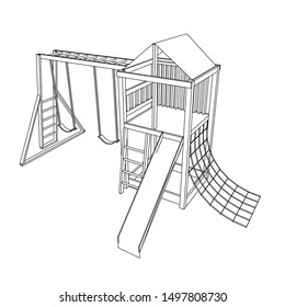 line art of playground. Coloring page - playground - illustration for the children