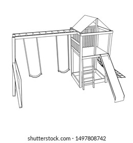 line art of playground. Coloring page - playground - illustration for the children