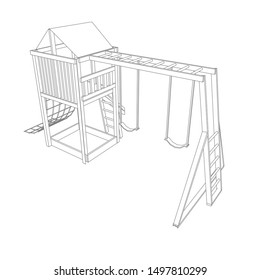 line art of playground. Coloring page - playground - illustration for the children