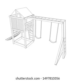 line art of playground. Coloring page - playground - illustration for the children