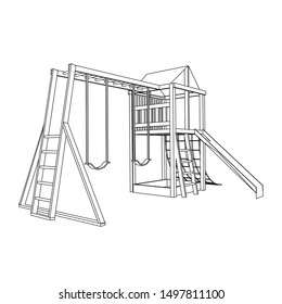 line art of playground. Coloring page - playground - illustration for the children