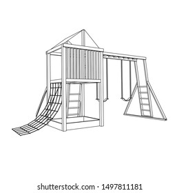 line art of playground. Coloring page - playground - illustration for the children