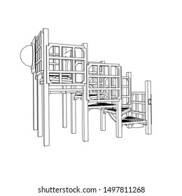 line art of playground. Coloring page - playground - illustration for the children