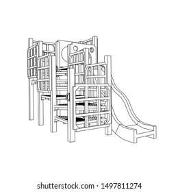 line art of playground. Coloring page - playground - illustration for the children