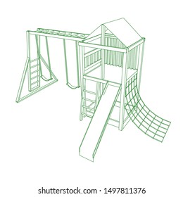 line art of playground. Coloring page - playground - illustration for the children