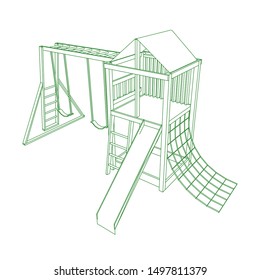 line art of playground. Coloring page - playground - illustration for the children