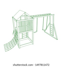 line art of playground. Coloring page - playground - illustration for the children