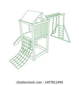 line art of playground. Coloring page - playground - illustration for the children