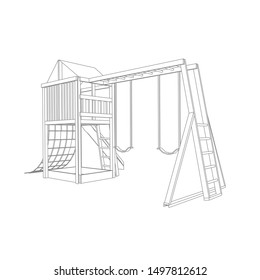 line art of playground. Coloring page - playground - illustration for the children