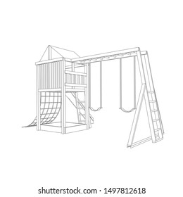 line art of playground. Coloring page - playground - illustration for the children