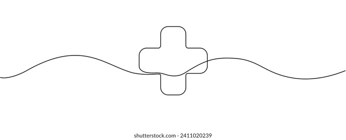 Line Art eines Pluszeichens. Eine durchgehende Zeilenzeichnung des Plus-Zeichensymbols.  Vektorgrafik.