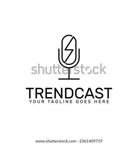 line art pod cast icon with trending icon , podcast logo template