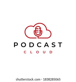 Line art Podcast Cloud Logo, cloud computing with mic podcast logo design