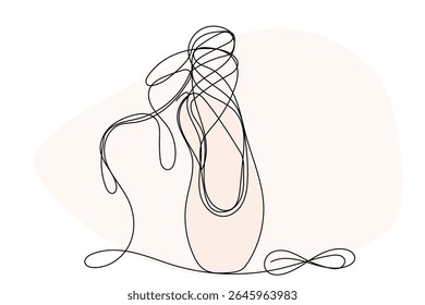 Line Art Pointe Shoe. One Continuous Outline Drawing. Editable Dancing Silk Abstract Footwear  Stroke Curve Contour. Classic Dance Elegant Vintage Accessories Symbol. Professional Ballet Artist Sign